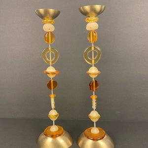 Brass and Acrylic tall candle sticks by Lalo